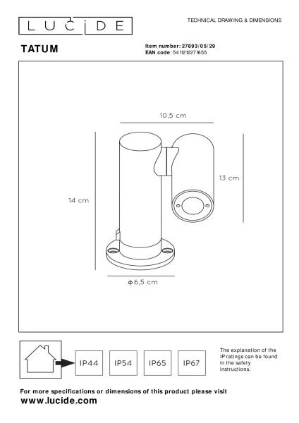 Lucide TATUM - Garden spotlight - LED - 1x5W 3000K - IP65 - Anthracite - technical